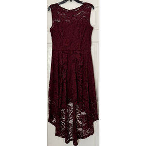 Women's MUADRESS Burgundy Lace High Low Dress XL